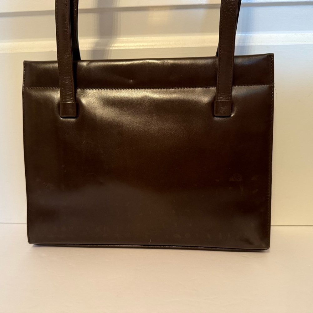 LAMBERTSON TRUEX SHOULDER BAG BROWN LEATHER 2 STRAP GOLD LEVER CLOSE - Picture 4 of 12